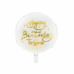 Ballon Mylar Happy Birthday Blanc Et Doré