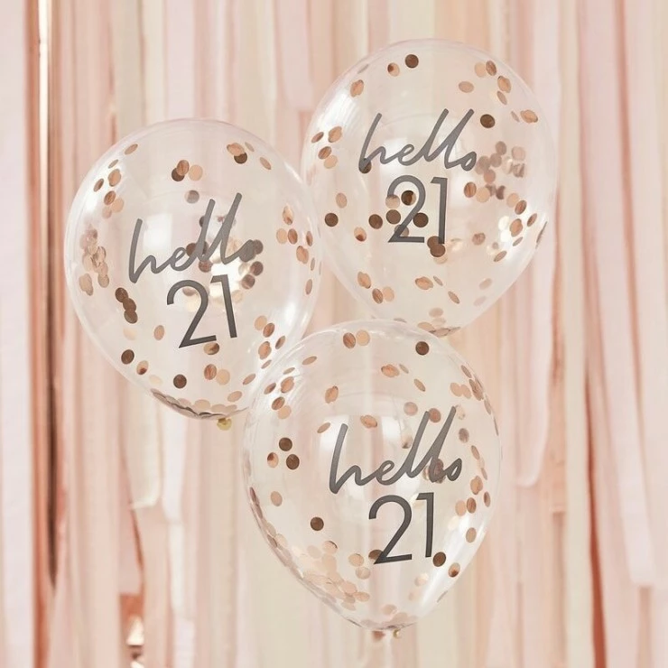 Ballons Hello 21 Confettis Rose Gold 2 Ballons Hello 21 Confettis Rose Gold