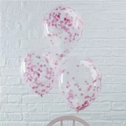 Ballons Transparents Confettis Roses X5