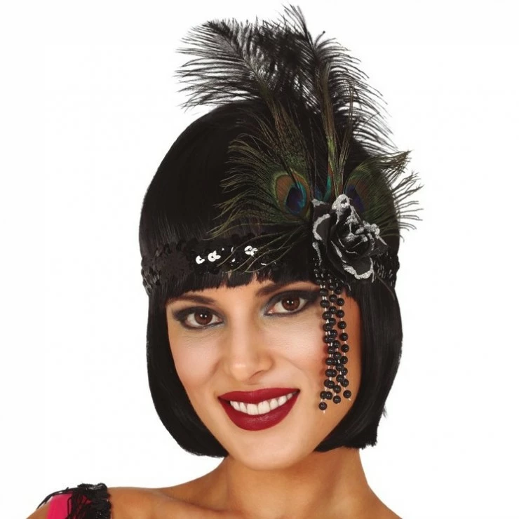 Bandeau Années 20 Noir Avec Plumes De Paon 3 Bandeau Années 20 Noir Avec Plumes De Paon