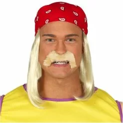 Perruque Catcheur 80's Avec Bandana Et Moustache